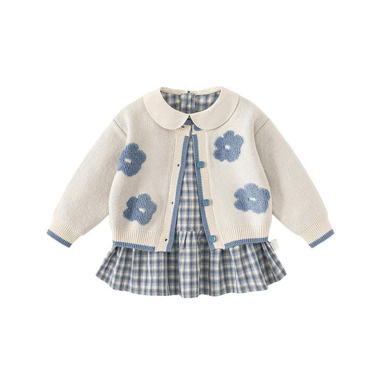 Baby Girls Knitted Cardigan And Infant Dress Set - Beige Suit / 100