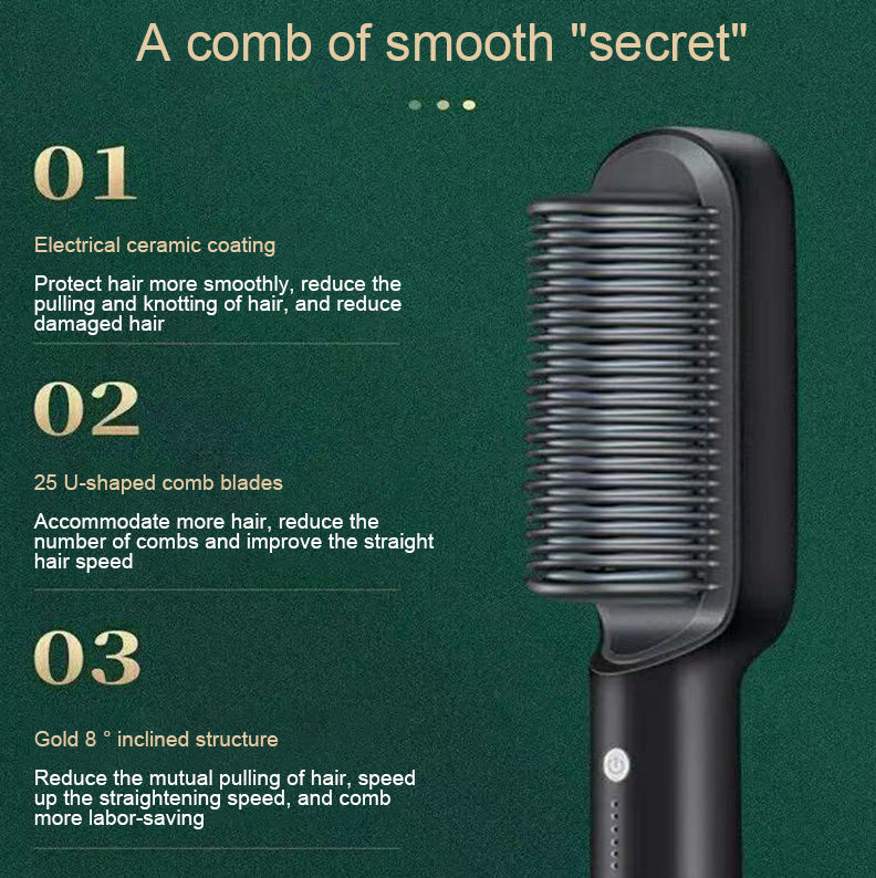 Electric Hair Straightener Brush & Hot Comb - Black
