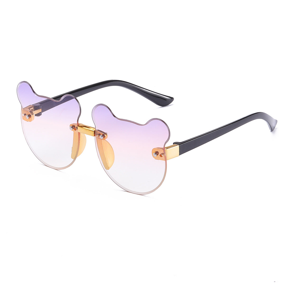 Cat Ear Kids Frameless Sunglasses - Cute PC Gold Frame Lenses - Gold frame purple tablet