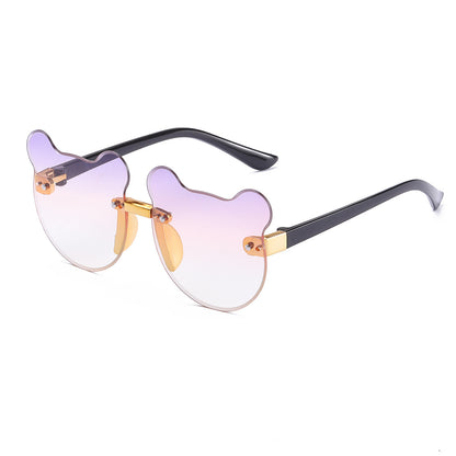 Cat Ear Kids Frameless Sunglasses - Cute PC Gold Frame Lenses - Gold frame purple tablet