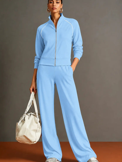 Women’s Zip-Up Lounge Set – Relaxed Fit Tracksuit - Light Blue / 2XL