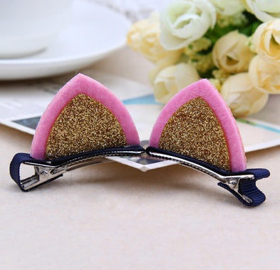 Kids' Nylon Cat Ears Hair Clips - Cute Animal Hair Accessories - Gold