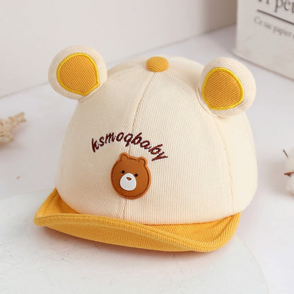 Bear-Head Cotton Baseball Cap for Babies and Toddlers 5-24m - Gray tag yellow / One Size