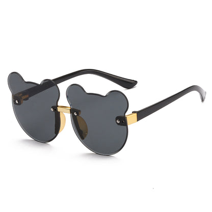 Cat Ear Kids Frameless Sunglasses - Cute PC Gold Frame Lenses - Gold frame grey sheet