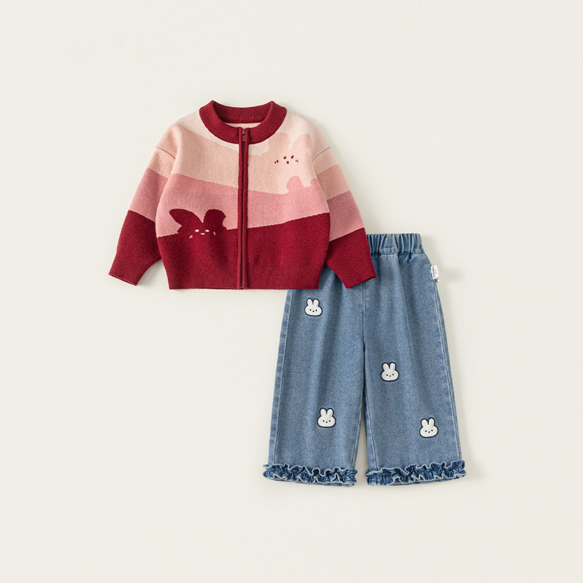 cute Cartoon Girls Sweater Jeans Set - Denim Blue CK16049 / 100