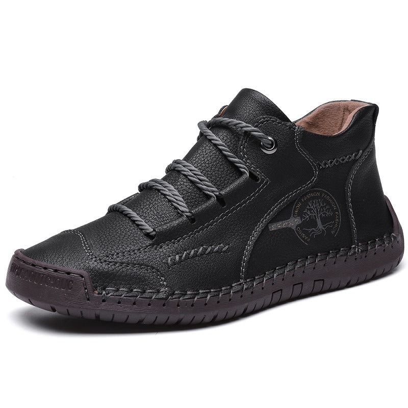 Men's High-Top Leather Casual Short Boots - 9932 black bag / 38