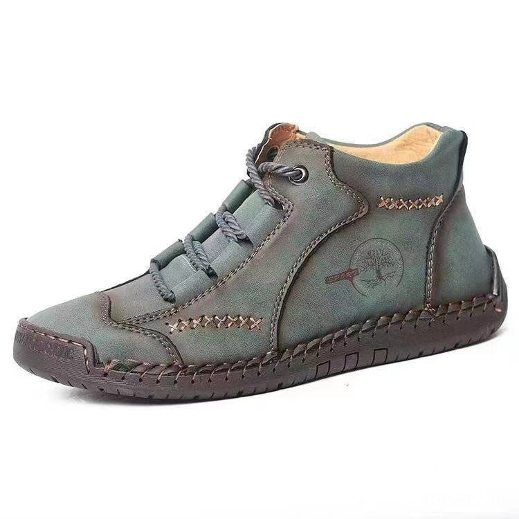 Men's High-Top Leather Casual Short Boots - 9932 army green bag / 38