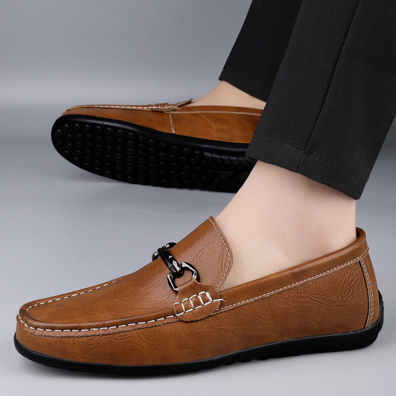 Men's Soft-soled Slip-on Casual Leather Shoes - Black / 36