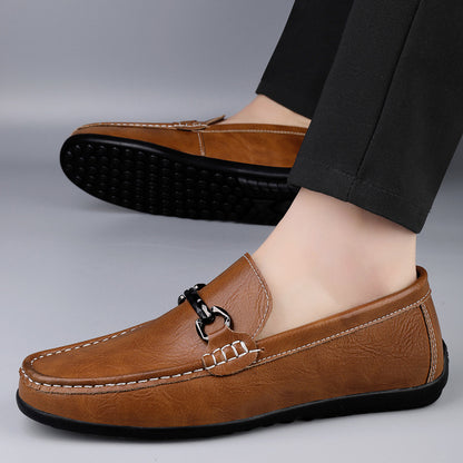 Men's Soft-soled Slip-on Casual Leather Shoes - Black / 36
