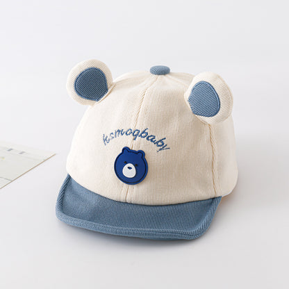 Bear-Head Cotton Baseball Cap for Babies and Toddlers 5-24m - Blue / One Size