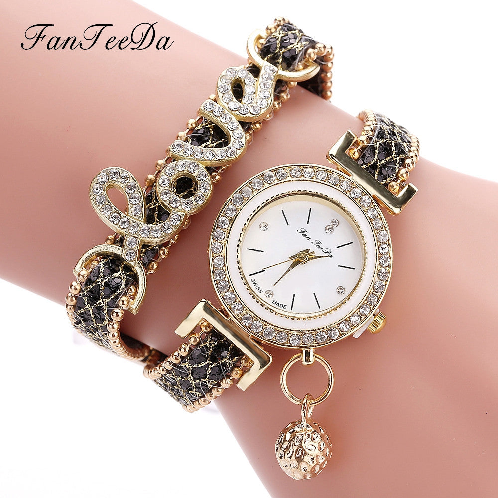 Women Bracelet Ladies Watch Diamond stones Clock Gift - Black