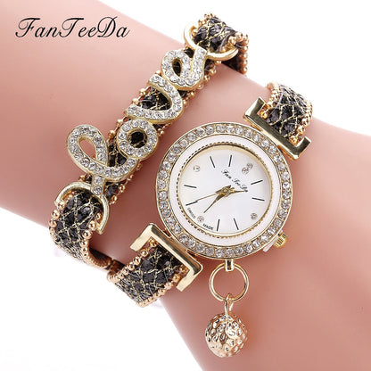 Women Bracelet Ladies Watch Diamond stones Clock Gift - Black