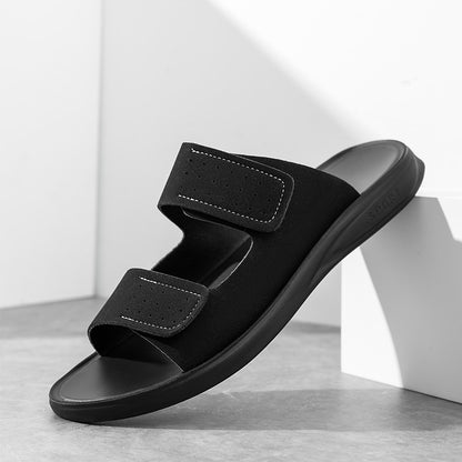 Men's Breathable Matte Velcro slippers - Black / 38