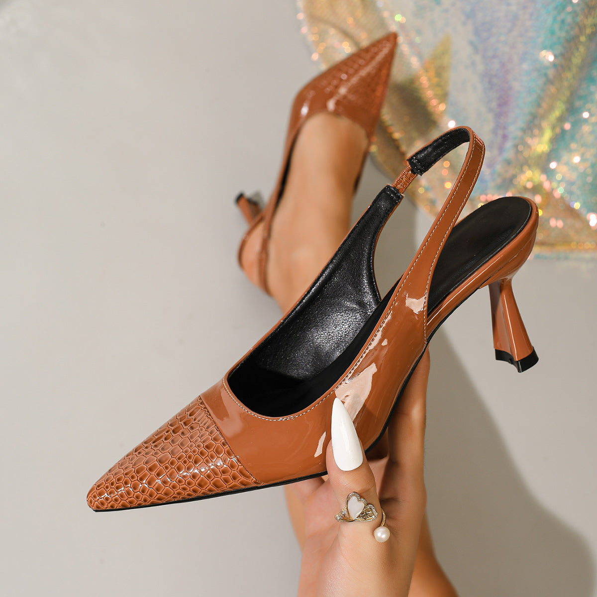 Wine Red Pointed-Toe Stiletto Pumps - Caramel Color / 36