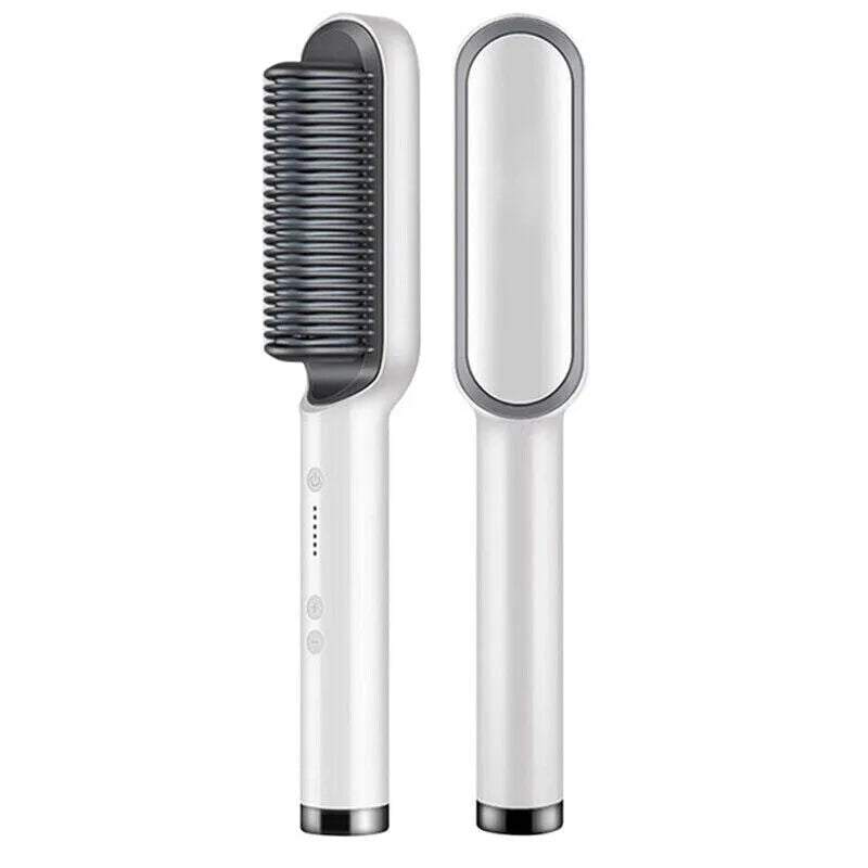 Electric Hair Straightener Brush & Hot Comb - White