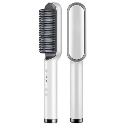 Electric Hair Straightener Brush & Hot Comb - White