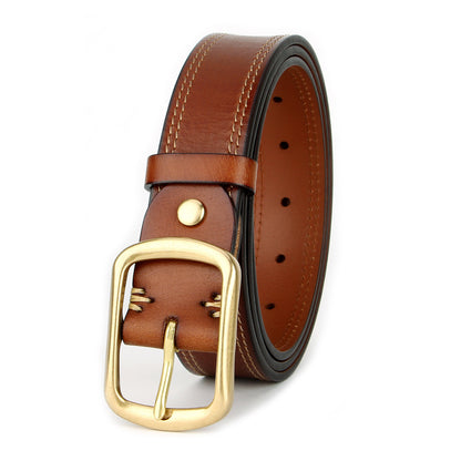 Vintage Full-Grain Cowhide Leather Belt - Light Brown / 100cm