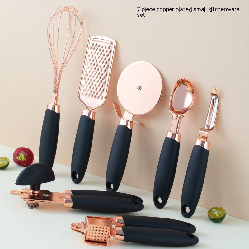 Rose Gold Stainless Steel Kitchen Tool Set - 7-Piece Set - Blue