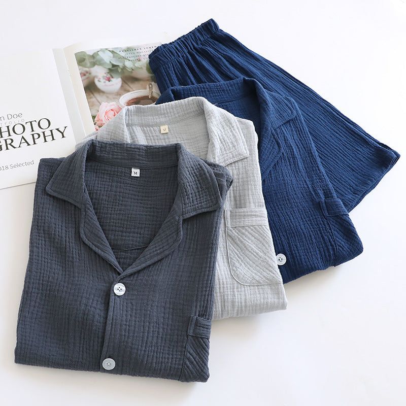 Japanese Short-sleeve Pajama Set With Shorts - Gray Green / L