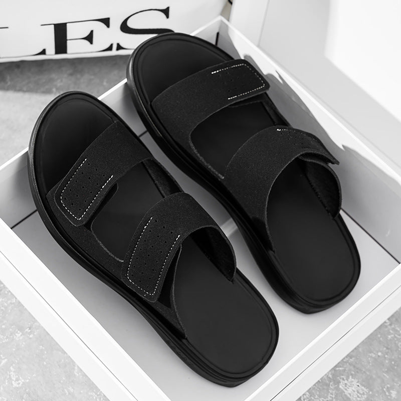 Men's Breathable Matte Velcro slippers - Black / 38