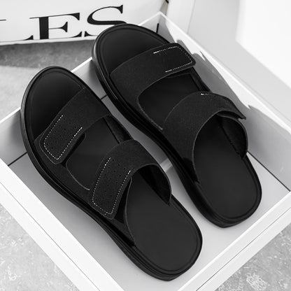 Men's Breathable Matte Velcro slippers - Black / 38