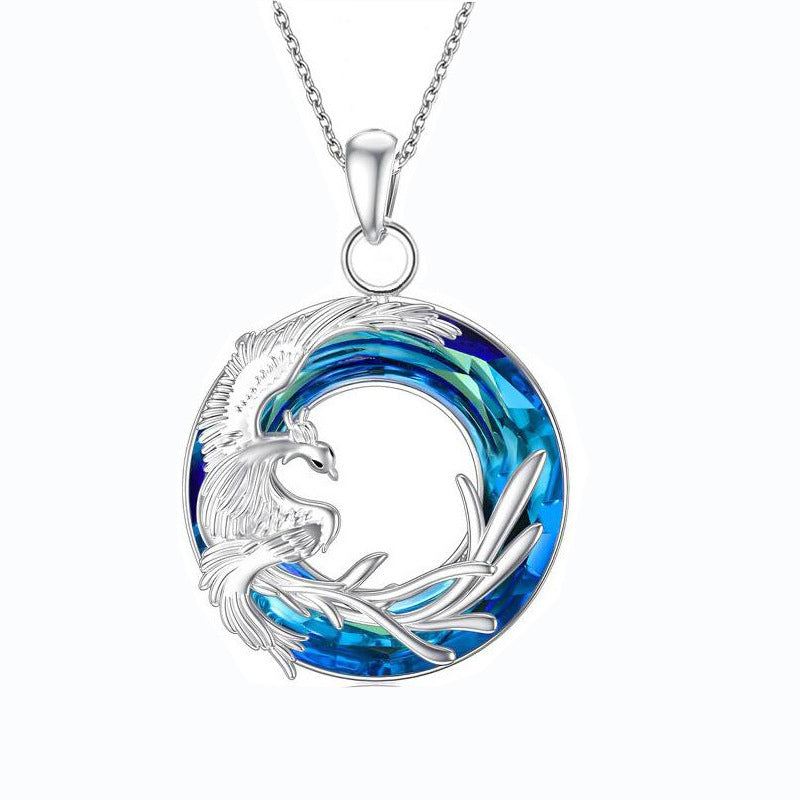 Fire Of Life Round Pendant Crystal Earring Necklace - Blue necklace