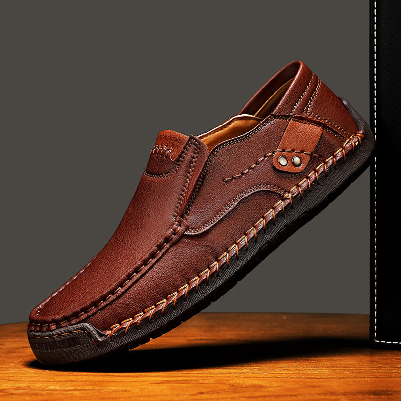 Hand-stitched Mens Shoes Outdoor Casual - 9916 Dark Brown Hollow / 38