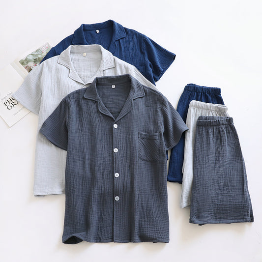 Japanese Short-sleeve Pajama Set With Shorts - Gray Green / L