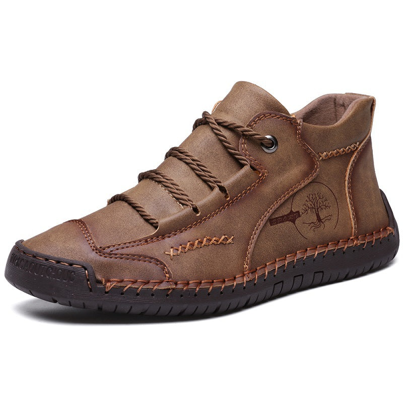 Men's High-Top Leather Casual Short Boots - 9932 army green bag / 38