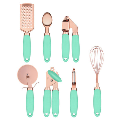 Rose Gold Stainless Steel Kitchen Tool Set - 7-Piece Set - Mint Green