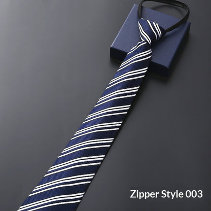 Mens Business Formal Zipper Tie With Blue Stripes - Zipper 003