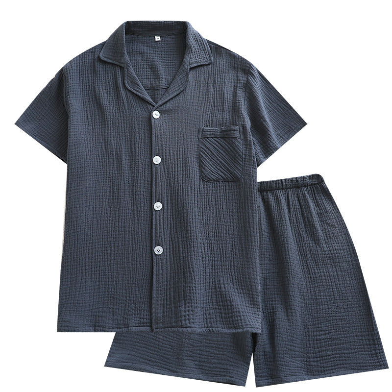 Japanese Short-sleeve Pajama Set With Shorts - Gray Green / L