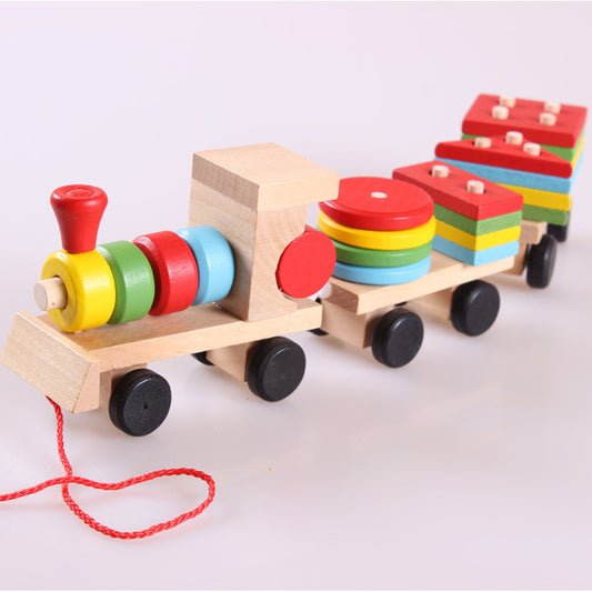 Wooden Three-Section Train Stacking Toy - Shape Sorting Puzzle - default