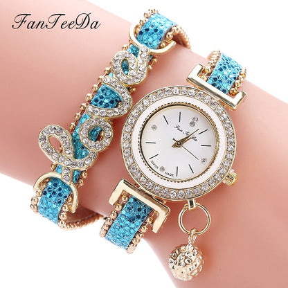 Women Bracelet Ladies Watch Diamond stones Clock Gift - Blue