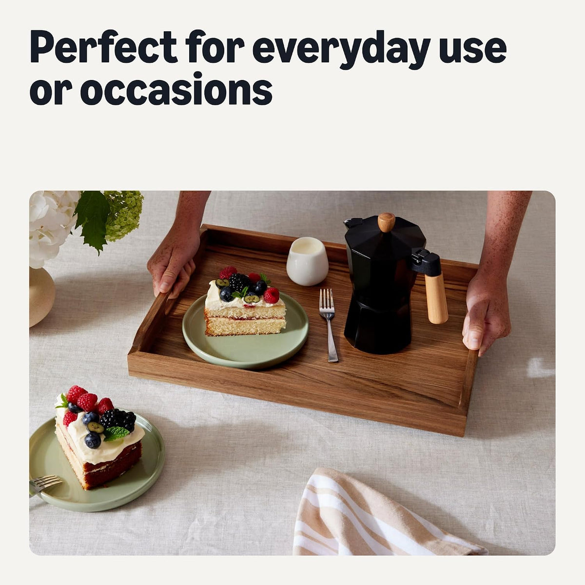 Acacia Wood Serving Tray| Rustic Wooden Tray - BROWN