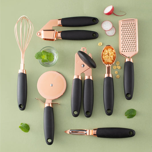 Rose Gold Stainless Steel Kitchen Tool Set - 7-Piece Set - Blue