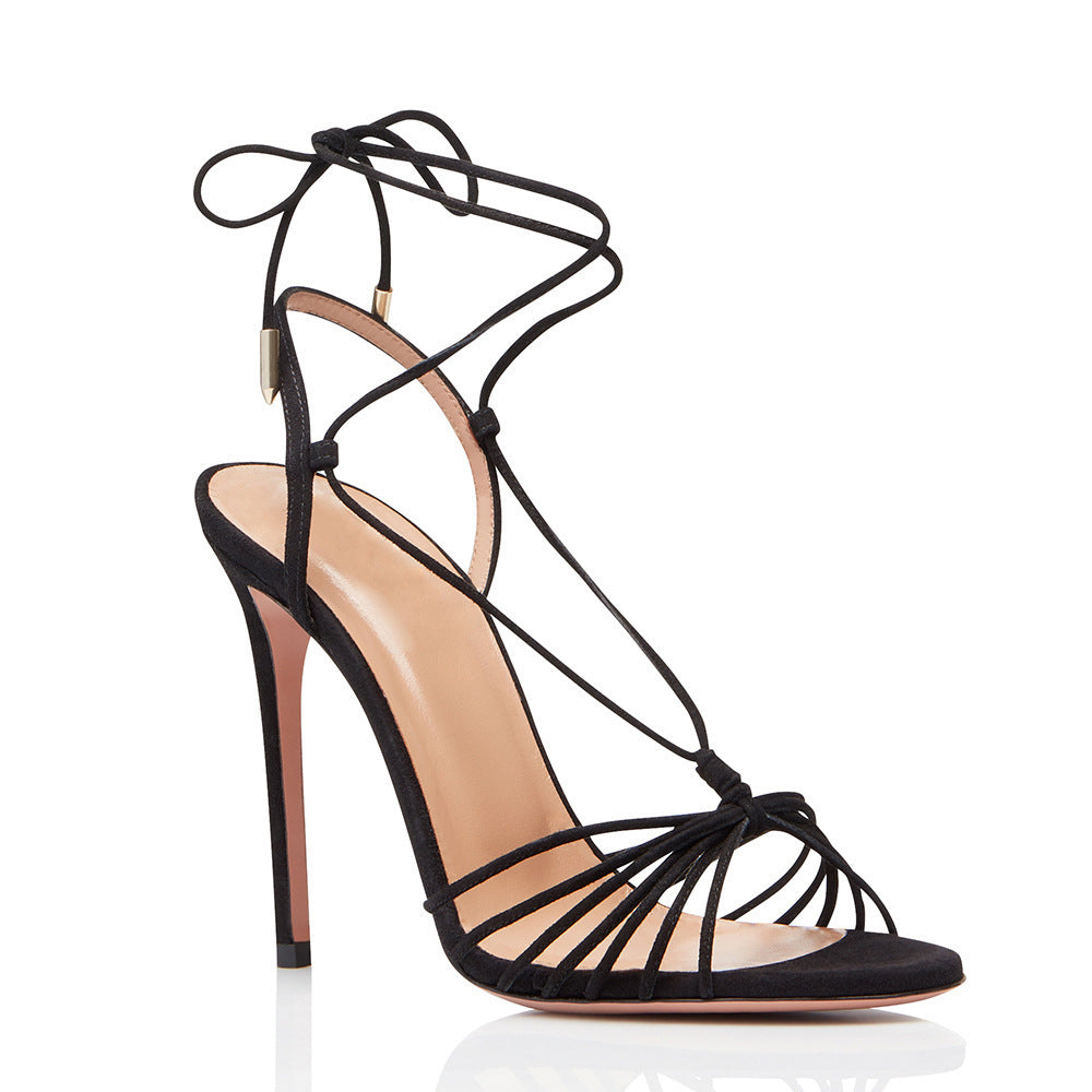 Fashion Sandals Strap Stiletto Heels For Women - Black / 34