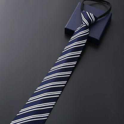 Mens Business Formal Zipper Tie With Blue Stripes - Black Rough Pattern