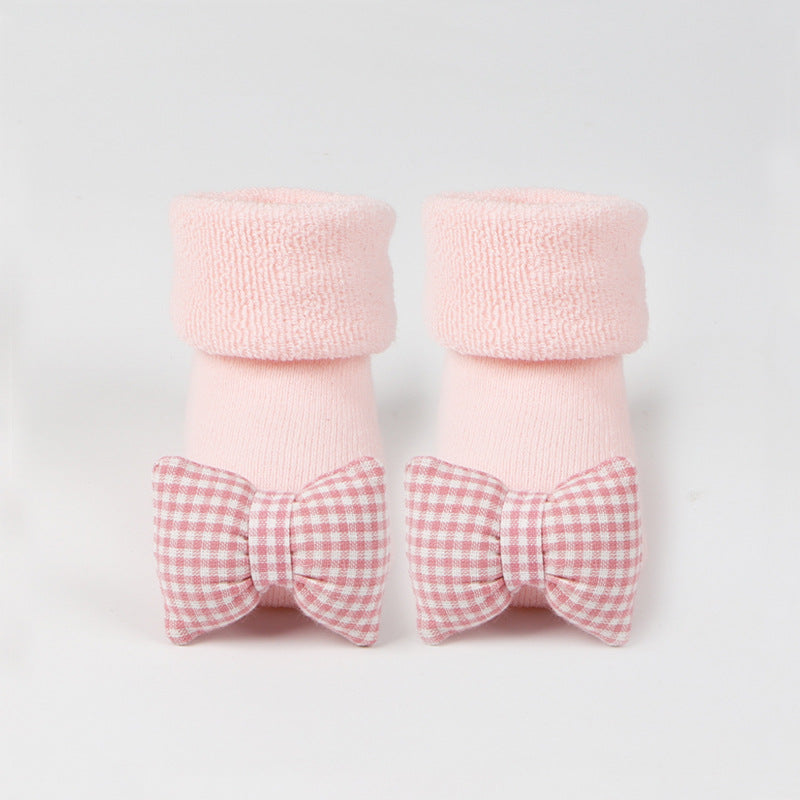 Anti-Slip Baby Floor Socks - Thick Combed Cotton Cartoon Design - Pink / M