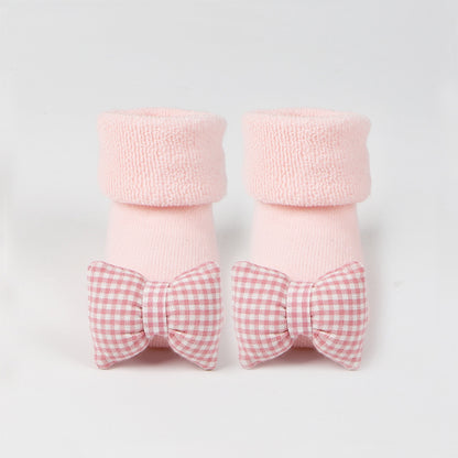 Anti-Slip Baby Floor Socks - Thick Combed Cotton Cartoon Design - Pink / M