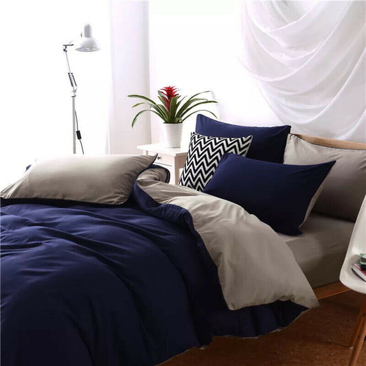 Modern 4-Piece Plain Twill Bedding Set - Dark Blue / 2.0m