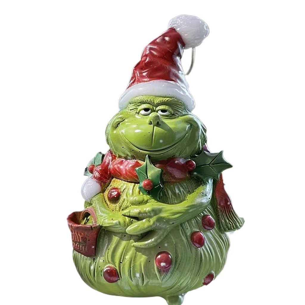 Green Fur Snowman Christmas Home Ornament - Snowman Type A