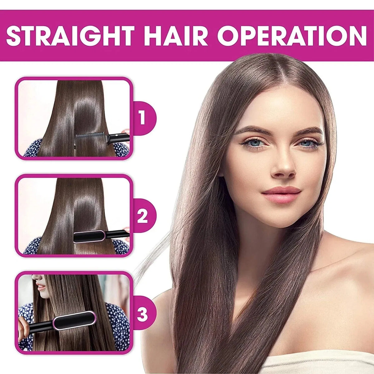 Electric Hair Straightener Brush & Hot Comb - Black