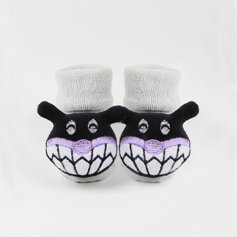 Anti-Slip Baby Floor Socks - Thick Combed Cotton Cartoon Design - Grey / M