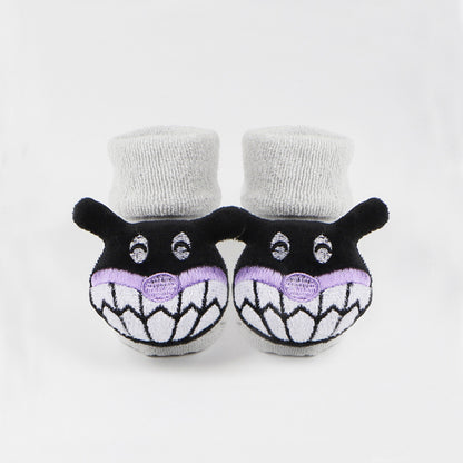 Anti-Slip Baby Floor Socks - Thick Combed Cotton Cartoon Design - Grey / M