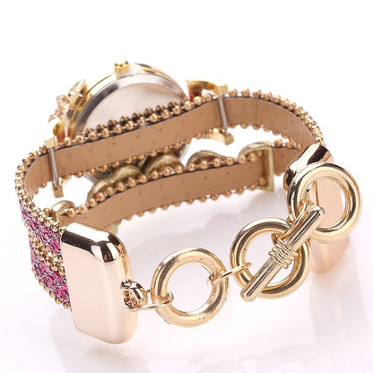 Women Bracelet Ladies Watch Diamond stones Clock Gift - Black