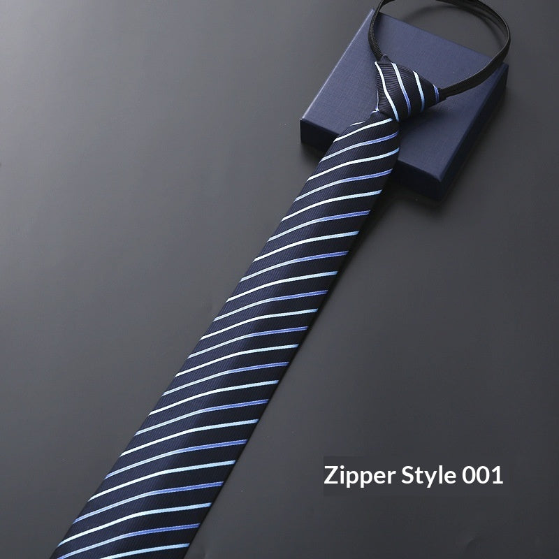 Mens Business Formal Zipper Tie With Blue Stripes - Zipper 001