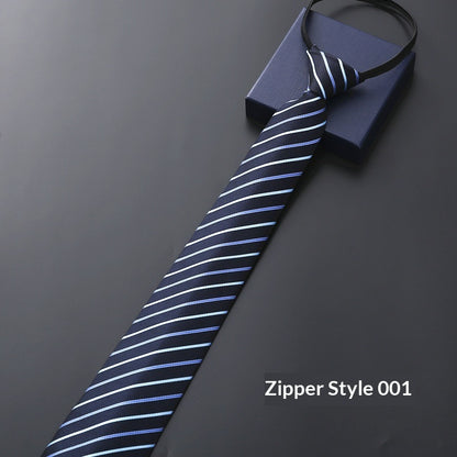 Mens Business Formal Zipper Tie With Blue Stripes - Zipper 001