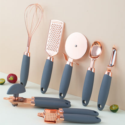 Rose Gold Stainless Steel Kitchen Tool Set - 7-Piece Set - Grey