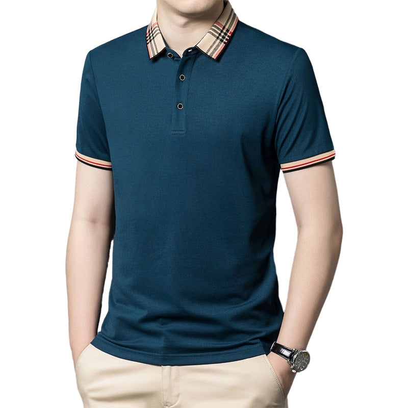 Summer Long-staple Cotton Polo Men's T-shirt Top - Black / L